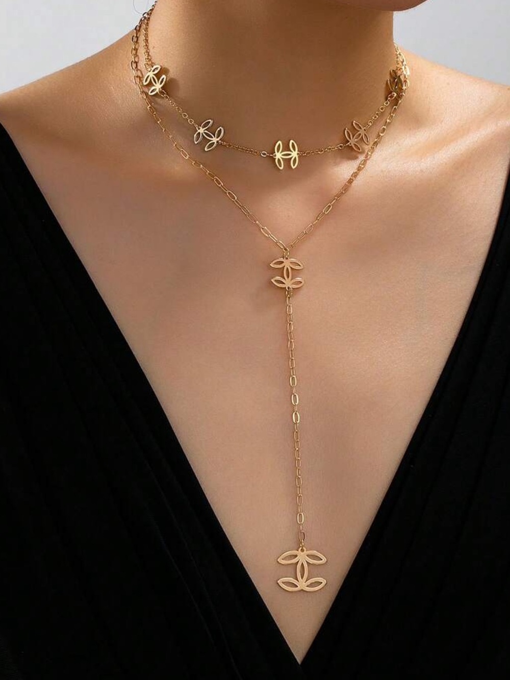 Macy's Gold Double-Layer Floral Lariat Necklace